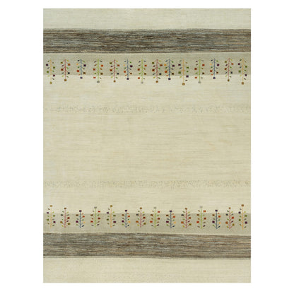 Modern and Contemporary Wool Hand Knotted Rug Ivory No Border 8.9X11.8 -O090393