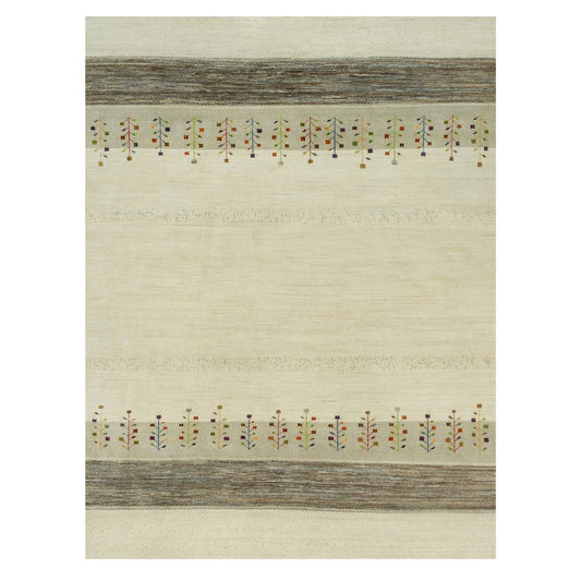 Modern and Contemporary Wool Hand Knotted Rug Ivory No Border 8.9X11.8 -O090393