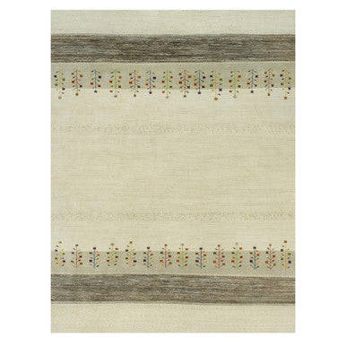 Modern and Contemporary Wool Hand Knotted Rug Ivory No Border 8.9X11.8 -O090393