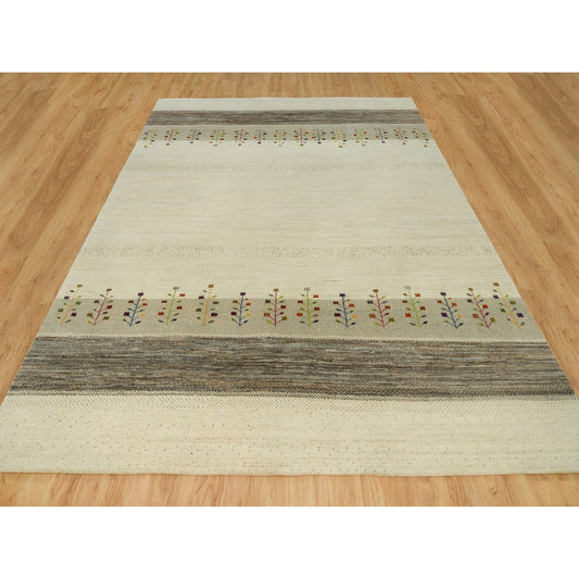 Modern and Contemporary Wool Hand Knotted Rug Ivory No Border 8.9X11.8 -O090393