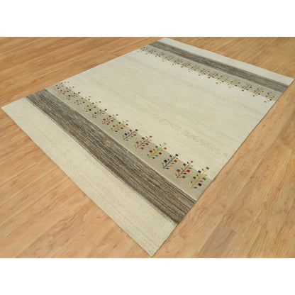 Modern and Contemporary Wool Hand Knotted Rug Ivory No Border 8.9X11.8 -O090393