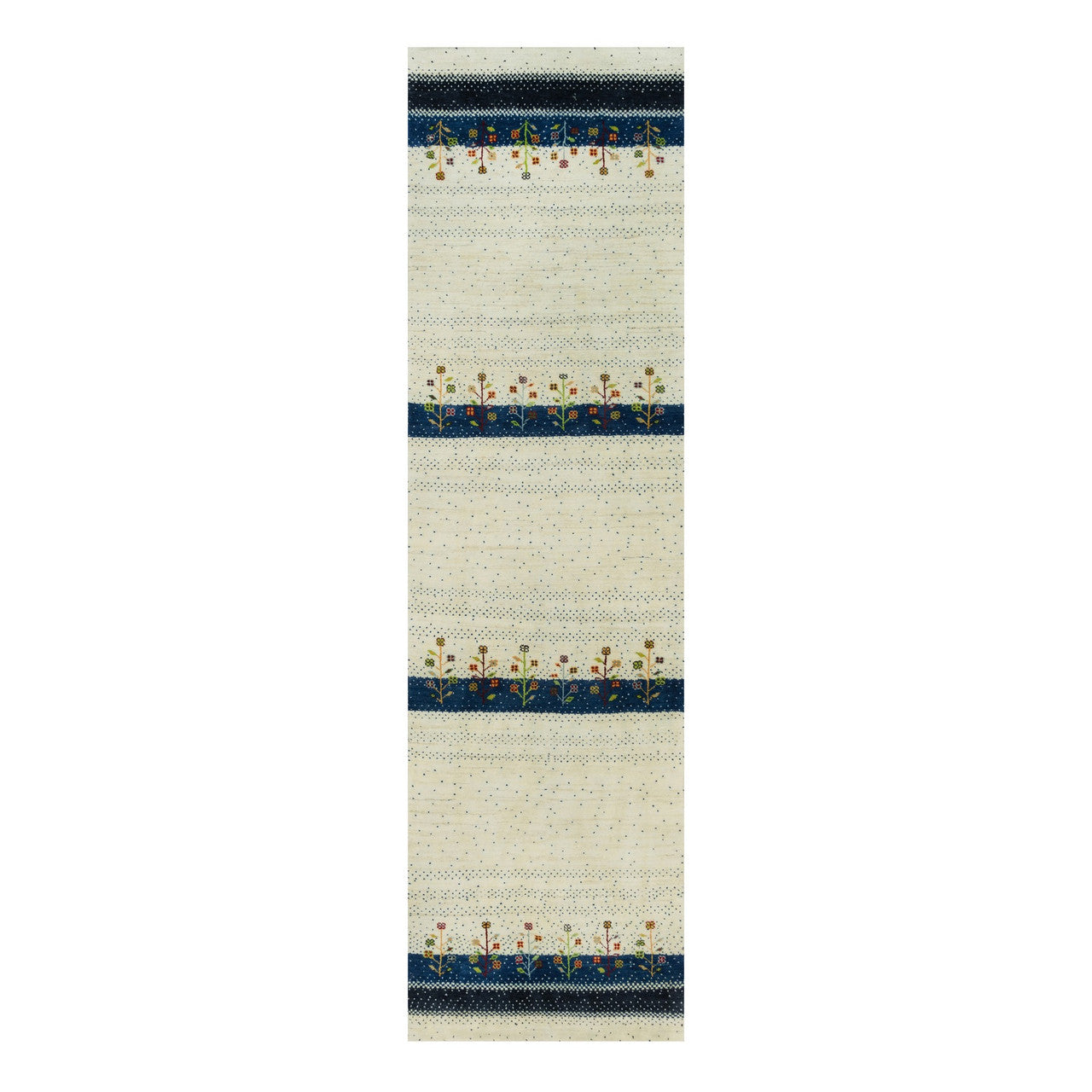 Ivory 2'7" x 9'6" Modern and Contemporary Hand knotted Wool Rug - Sku: O090396