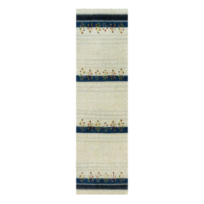 Modern and Contemporary Wool Hand Knotted Rug Ivory No Border 2.7X9.6 -O090396
