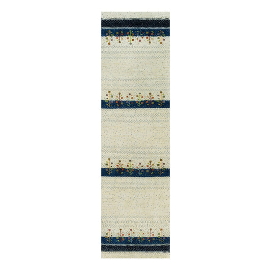 Modern and Contemporary Wool Hand Knotted Rug Ivory No Border 2.7X9.6 -O090396
