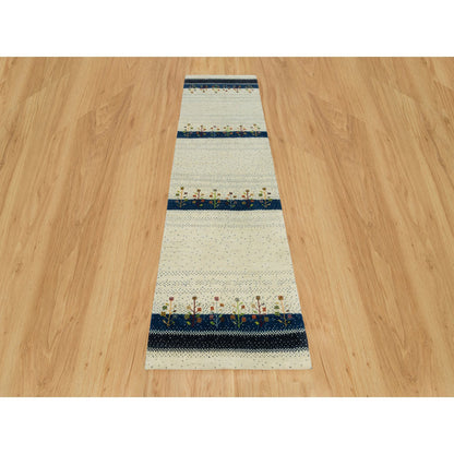 Modern and Contemporary Wool Hand Knotted Rug Ivory No Border 2.7X9.6 -O090396