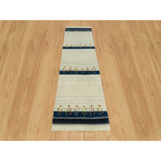 Modern and Contemporary Wool Hand Knotted Rug Ivory No Border 2.7X9.6 -O090396