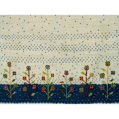 Modern and Contemporary Wool Hand Knotted Rug Ivory No Border 2.7X9.6 -O090396