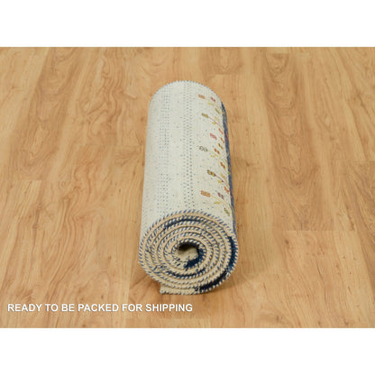 Modern and Contemporary Wool Hand Knotted Rug Ivory No Border 2.7X9.6 -O090396