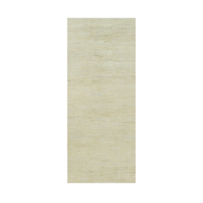 Modern and Contemporary Wool Hand Knotted Rug Ivory No Border 4.1X9.11 -O090399