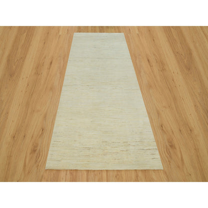 Modern and Contemporary Wool Hand Knotted Rug Ivory No Border 4.1X9.11 -O090399