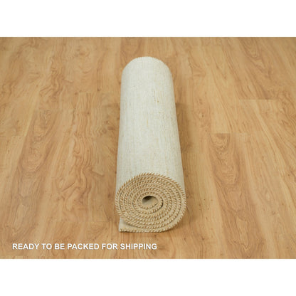 Modern and Contemporary Wool Hand Knotted Rug Ivory No Border 4.1X9.11 -O090399