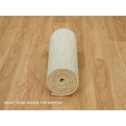 Modern and Contemporary Wool Hand Knotted Rug Ivory No Border 2.7X10.0 -O090401