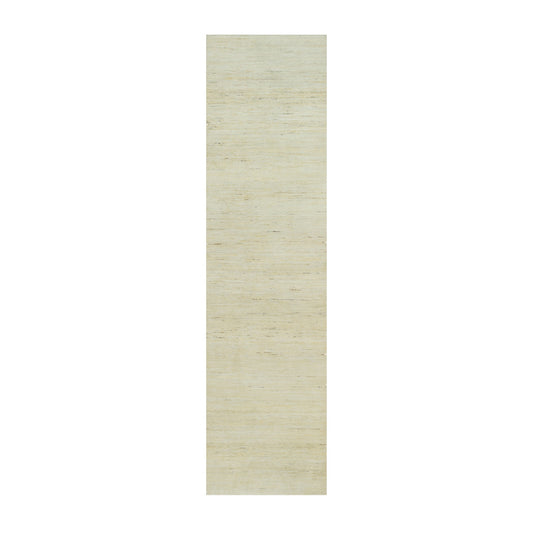 Modern and Contemporary Wool Hand Knotted Rug Ivory No Border 2.6X10.0 -O090402