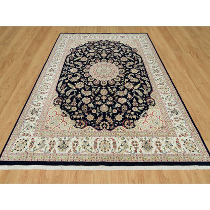 Fine Oriental Wool Hand Knotted Rug Blue Ivory 8.11X12.1 -O090407