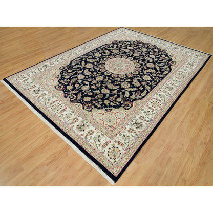 Fine Oriental Wool Hand Knotted Rug Blue Ivory 8.11X12.1 -O090407