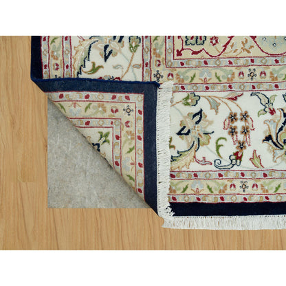 Fine Oriental Wool Hand Knotted Rug Blue Ivory 8.11X12.1 -O090407