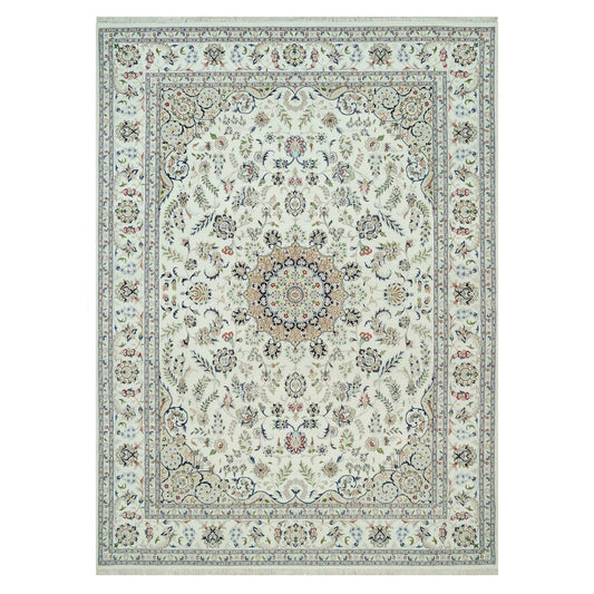 Fine Oriental Wool Hand Knotted Rug Ivory Ivory 8.8X12.1 -O090409