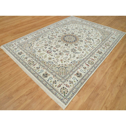 Fine Oriental Wool Hand Knotted Rug Ivory Ivory 8.8X12.1 -O090409