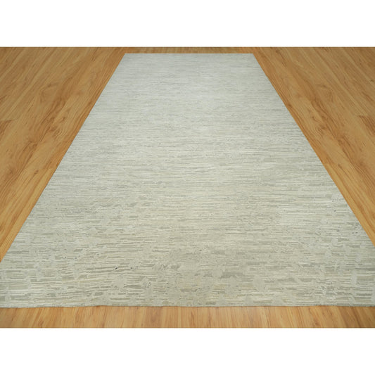 Modern and Contemporary Wool Hand Knotted Rug Ivory No Border 11.10X18.0 -O090414