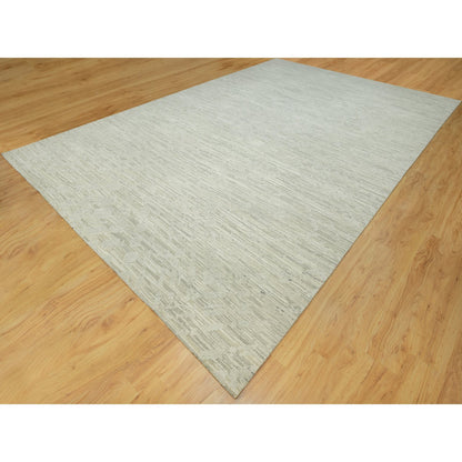 Modern and Contemporary Wool Hand Knotted Rug Ivory No Border 11.10X18.0 -O090414