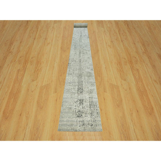 Modern and Contemporary Wool Hand Knotted Rug Grey No Border 2.6X27.9 -O090421