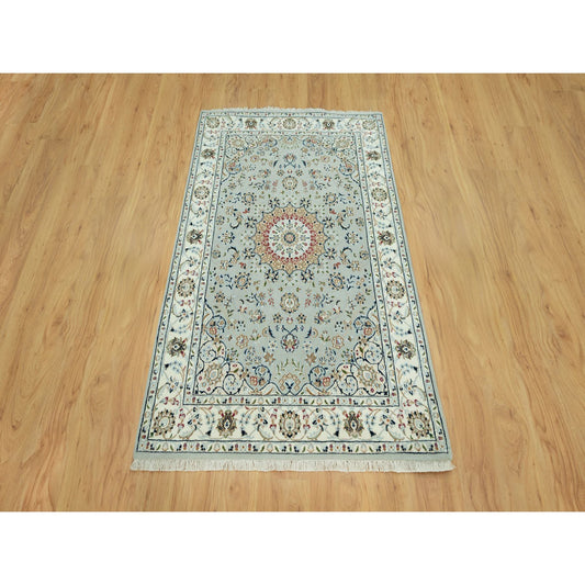 Fine Oriental Wool Hand Knotted Rug Grey Ivory 4.0X6.2 -O090433