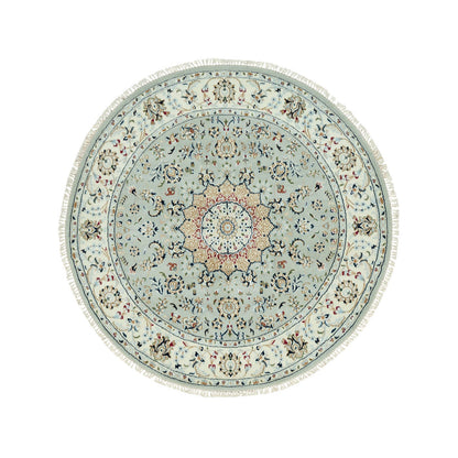 Fine Oriental Wool Hand Knotted Rug Grey Ivory 5.1X5.1 -O090435