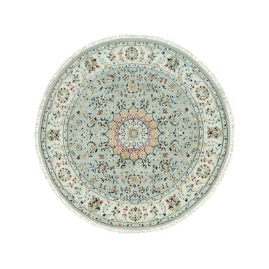 Fine Oriental Wool Hand Knotted Rug Grey Ivory 5.1X5.1 -O090435