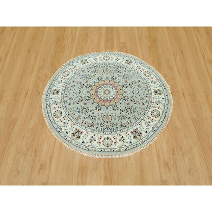 Fine Oriental Wool Hand Knotted Rug Grey Ivory 5.1X5.1 -O090435