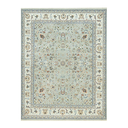 Fine Oriental Wool Hand Knotted Rug Grey Ivory 7.9X10.2 -O090436