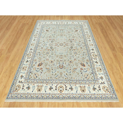Fine Oriental Wool Hand Knotted Rug Grey Ivory 7.9X10.2 -O090436