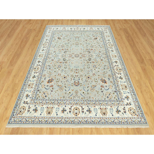 Fine Oriental Wool Hand Knotted Rug Grey Ivory 7.9X10.2 -O090436