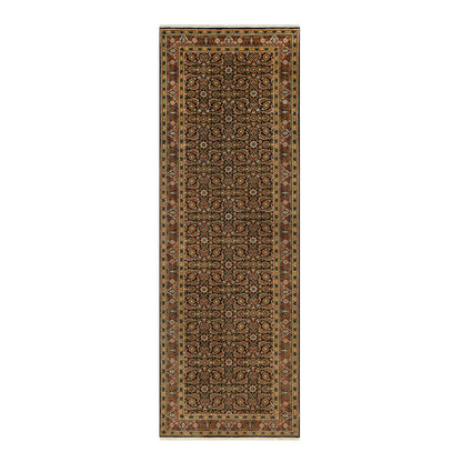 Fine Oriental Wool Hand Knotted Rug Black Red 4.0X11.9 -O090440