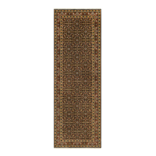 Fine Oriental Wool Hand Knotted Rug Black Red 4.0X11.9 -O090440