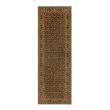 Fine Oriental Wool Hand Knotted Rug Black Red 4.0X11.9 -O090440