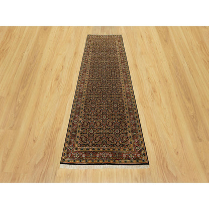 Fine Oriental Wool Hand Knotted Rug Black Red 4.0X11.9 -O090440