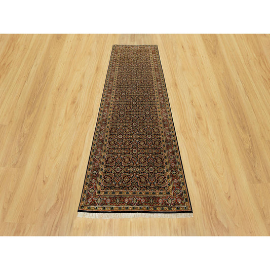 Fine Oriental Wool Hand Knotted Rug Black Red 4.0X11.9 -O090440