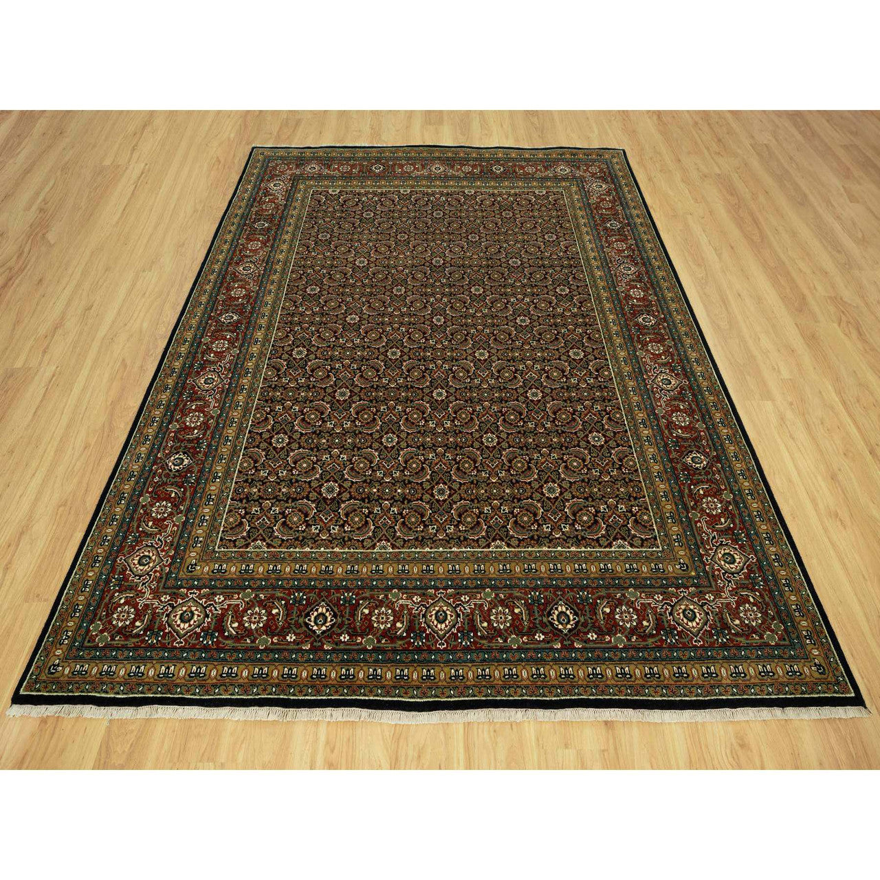 Fine Oriental Wool Hand Knotted Rug Black Red 7.10X10.0 -O090444