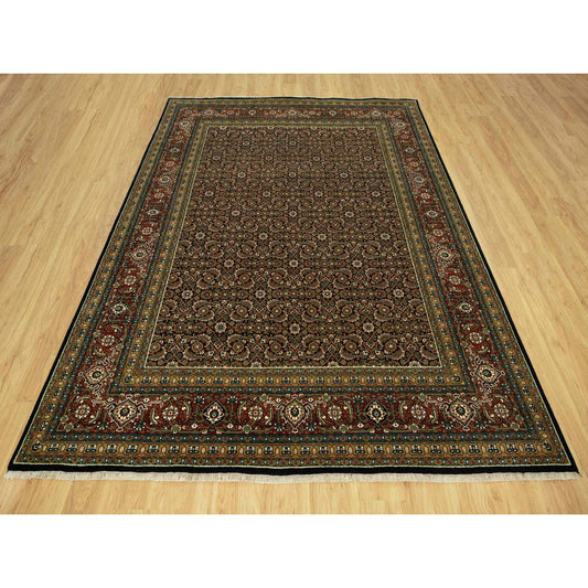 Fine Oriental Wool Hand Knotted Rug Black Red 7.10X10.0 -O090444