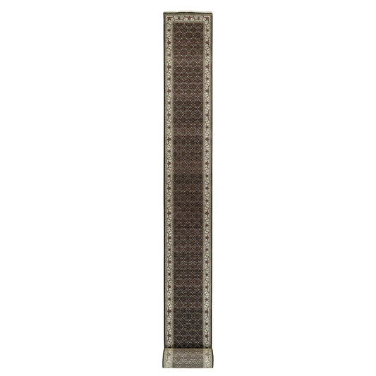 Fine Oriental Wool Hand Knotted Rug Black Ivory 2.4X27.7 -O090445
