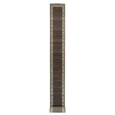 Fine Oriental Wool Hand Knotted Rug Black Ivory 2.4X27.7 -O090445