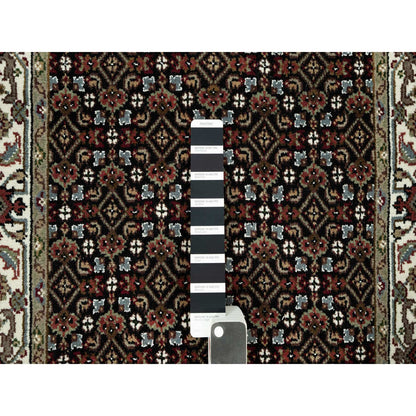 Fine Oriental Wool Hand Knotted Rug Black Ivory 2.4X27.7 -O090445