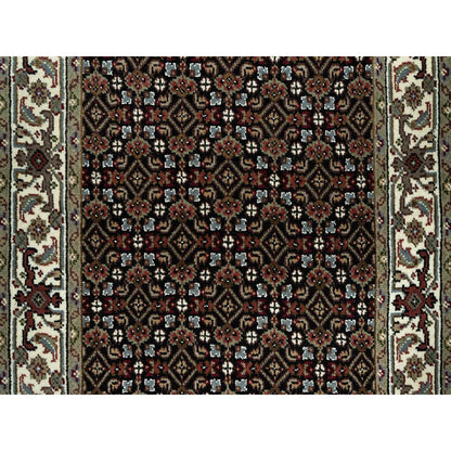 Fine Oriental Wool Hand Knotted Rug Black Ivory 2.4X27.7 -O090445