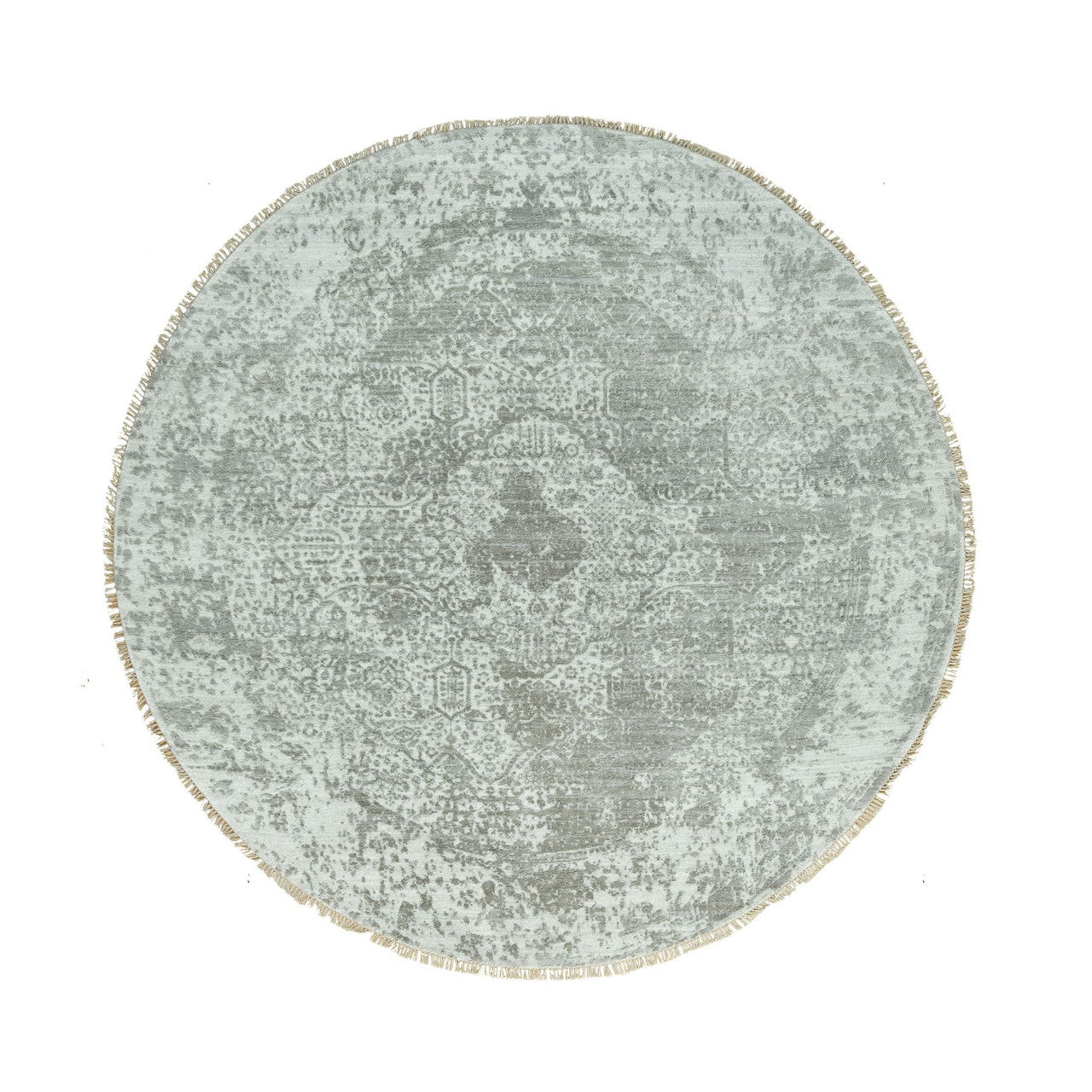 Transitional Wool & Silk Hand Knotted Rug Grey No Border 7.10X7.10 -O090447