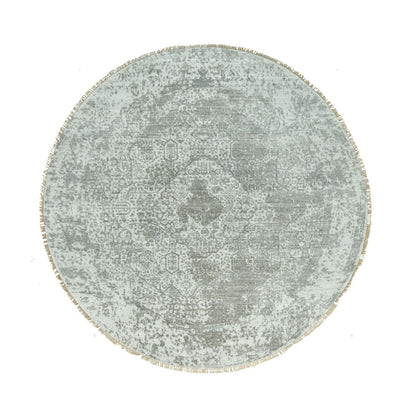 Transitional Wool & Silk Hand Knotted Rug Grey No Border 7.10X7.10 -O090447