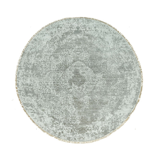 Transitional Wool & Silk Hand Knotted Rug Grey No Border 7.10X7.10 -O090447