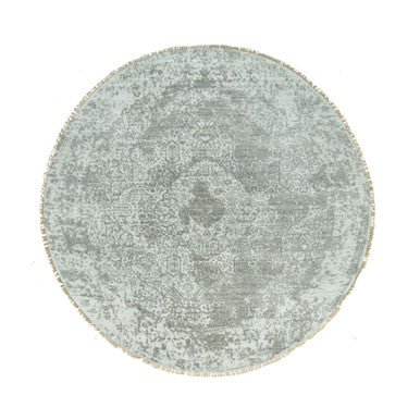 Transitional Wool & Silk Hand Knotted Rug Grey No Border 7.10X7.10 -O090447