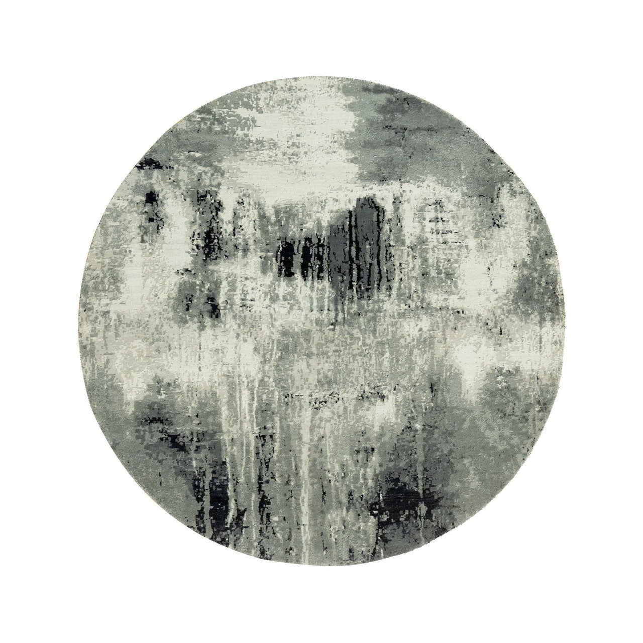 Black 6'1" x 6'1" Modern and Contemporary Hand knotted Wool/Silk Rug - Sku: O090453