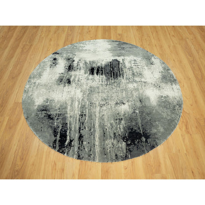 Modern and Contemporary Wool & Silk Hand Knotted Rug Black No Border 6.1X6.1 -O090453