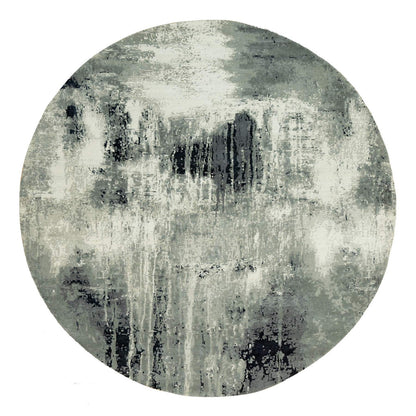 Modern and Contemporary Wool & Silk Hand Knotted Rug Black No Border 8.1X8.1 -O090454